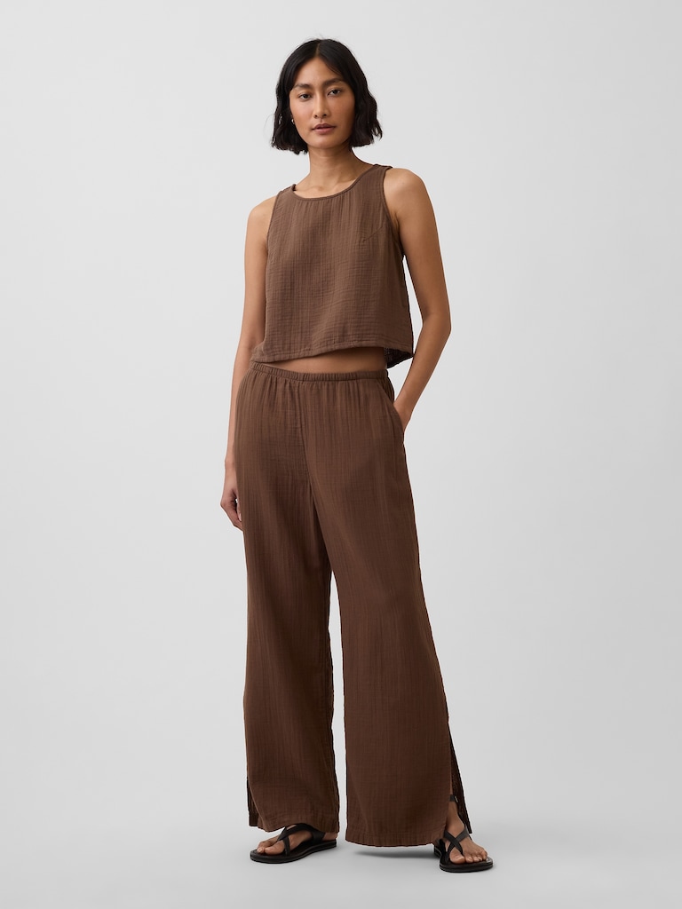 Cotton Gauze Easy Split-Hem Pants