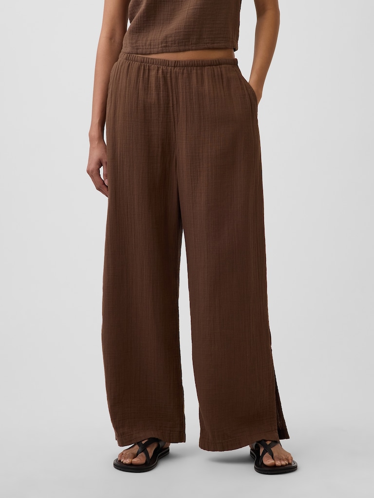 Cotton Gauze Easy Split-Hem Pants
