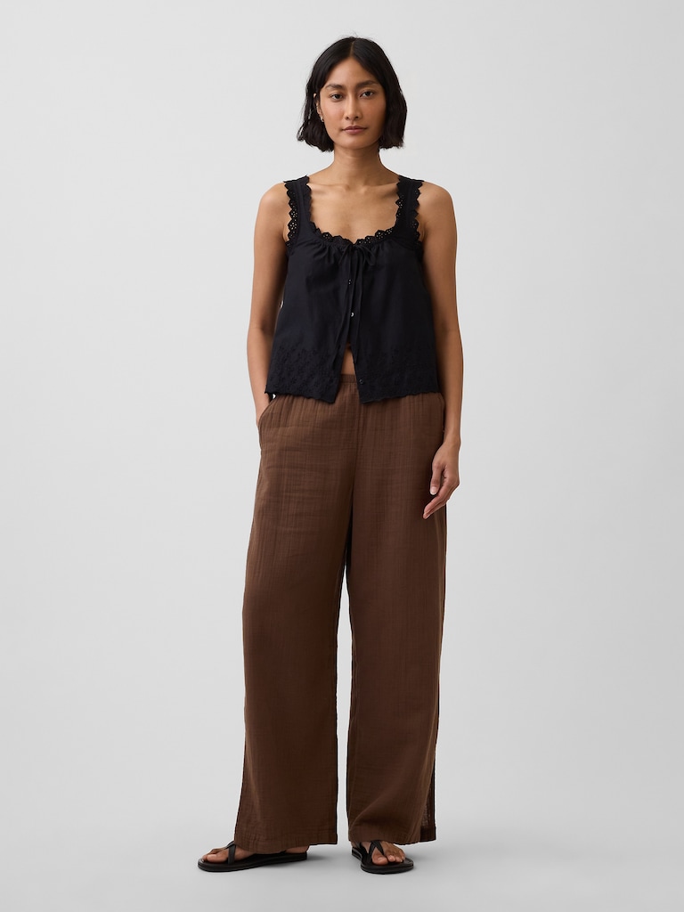 Cotton Gauze Easy Split-Hem Pants