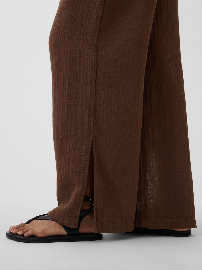 Cotton Gauze Easy Split-Hem Pants