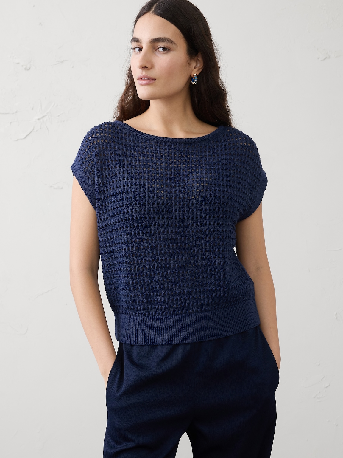 Open Stitch Dolman-Sleeve Sweater