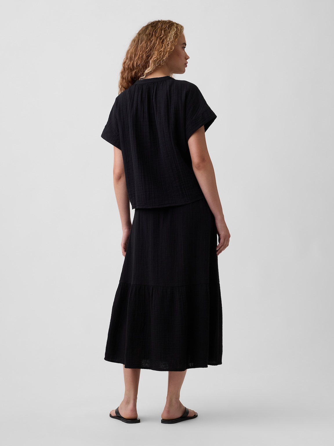 Pull-On Gauze Midi Skirt