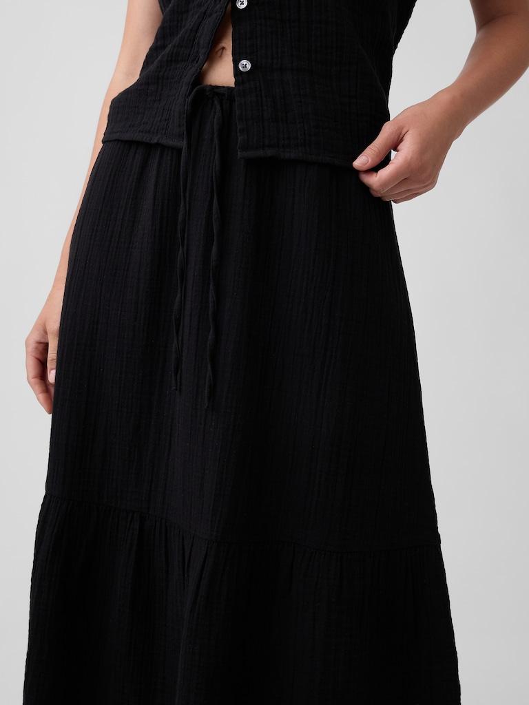 Pull-On Gauze Midi Skirt