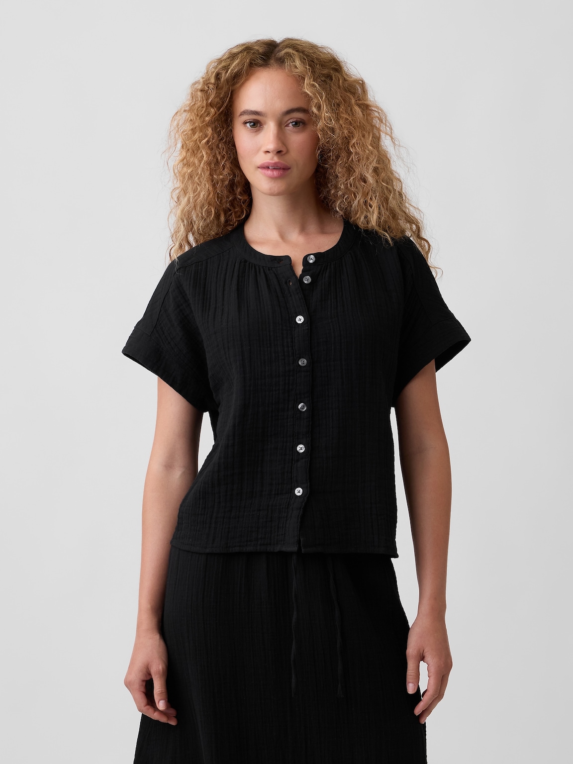 Relaxed Button-Up Gauze Top