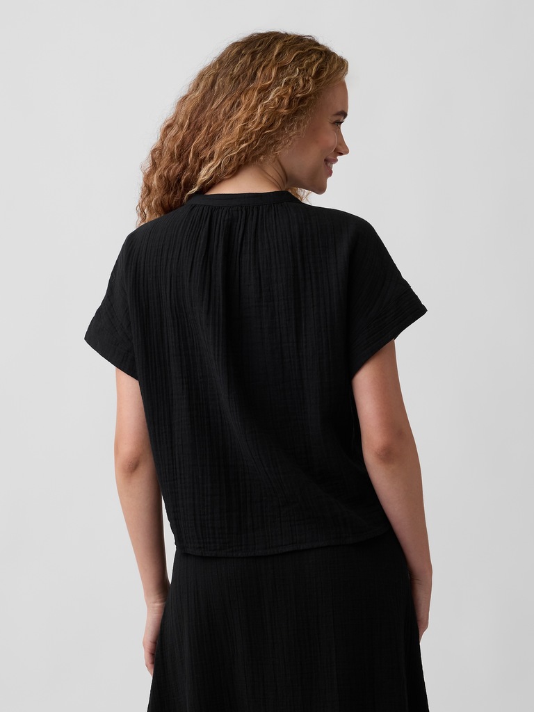 Relaxed Button-Up Gauze Top