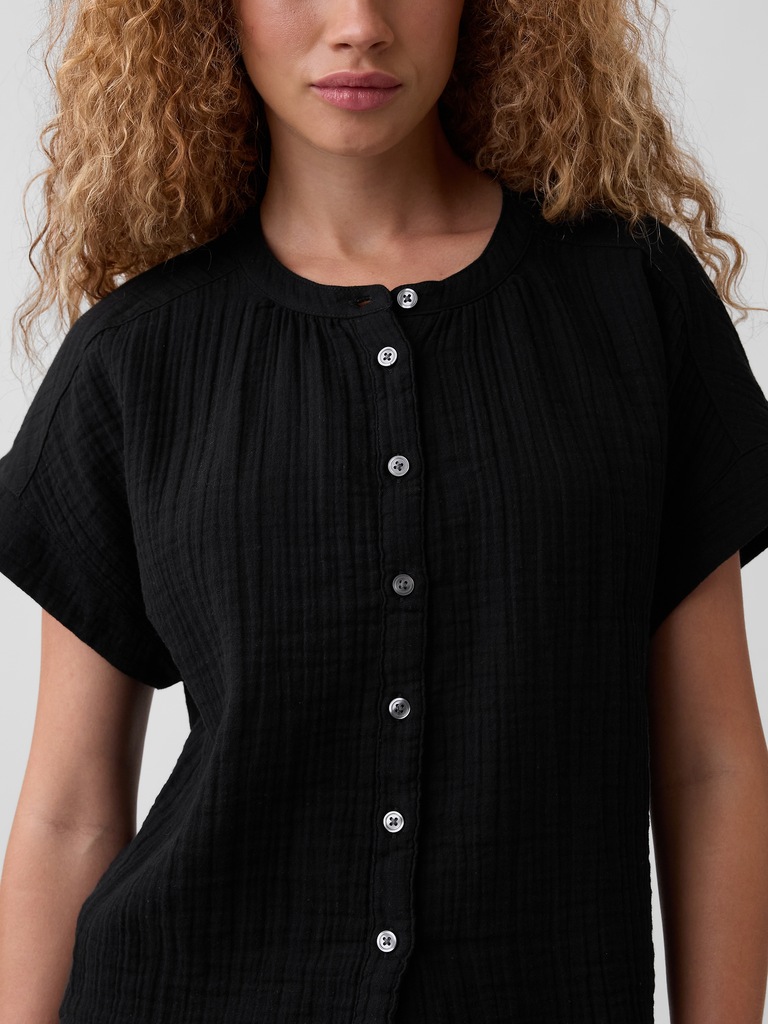 Relaxed Button-Up Gauze Top