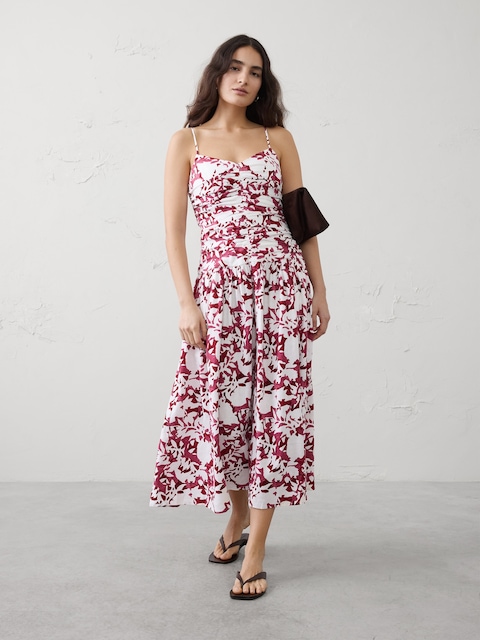 can print linen blend strappy midi dress Ever New Women's Bianca Print Linen Blend Midi Dress - Green