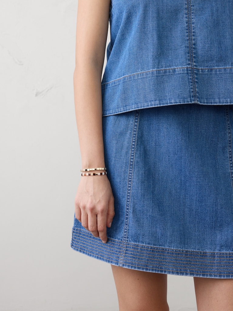 Denim Trapunto Mini Skirt