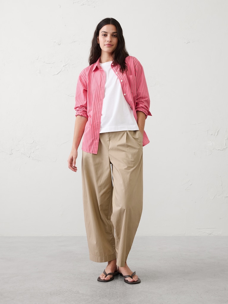 Barrel-Leg High-Rise Pull-On Cropped Pant