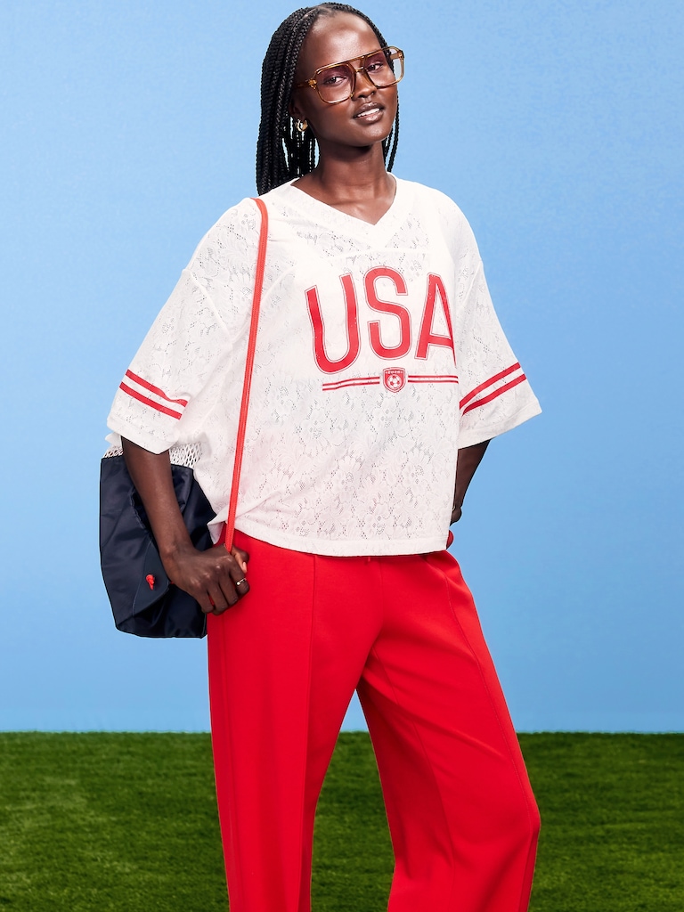 FIFA World Cup 26™ USA Boxy Lace V-Neck T-Shirt for Women