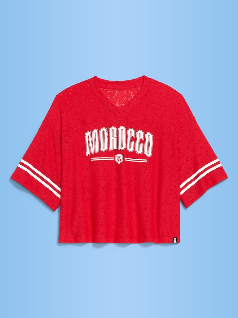 FIFA World Cup 26™ Morocco Boxy Lace V-Neck T-Shirt for Women