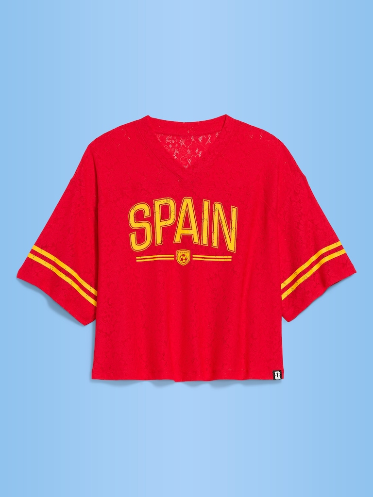 FIFA World Cup 26™ Spain Boxy Lace V-Neck T-Shirt for Women