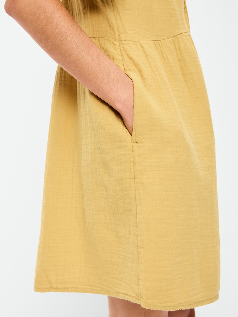 Crinkle Gauze Flutter-Sleeve Mini Swing Dress