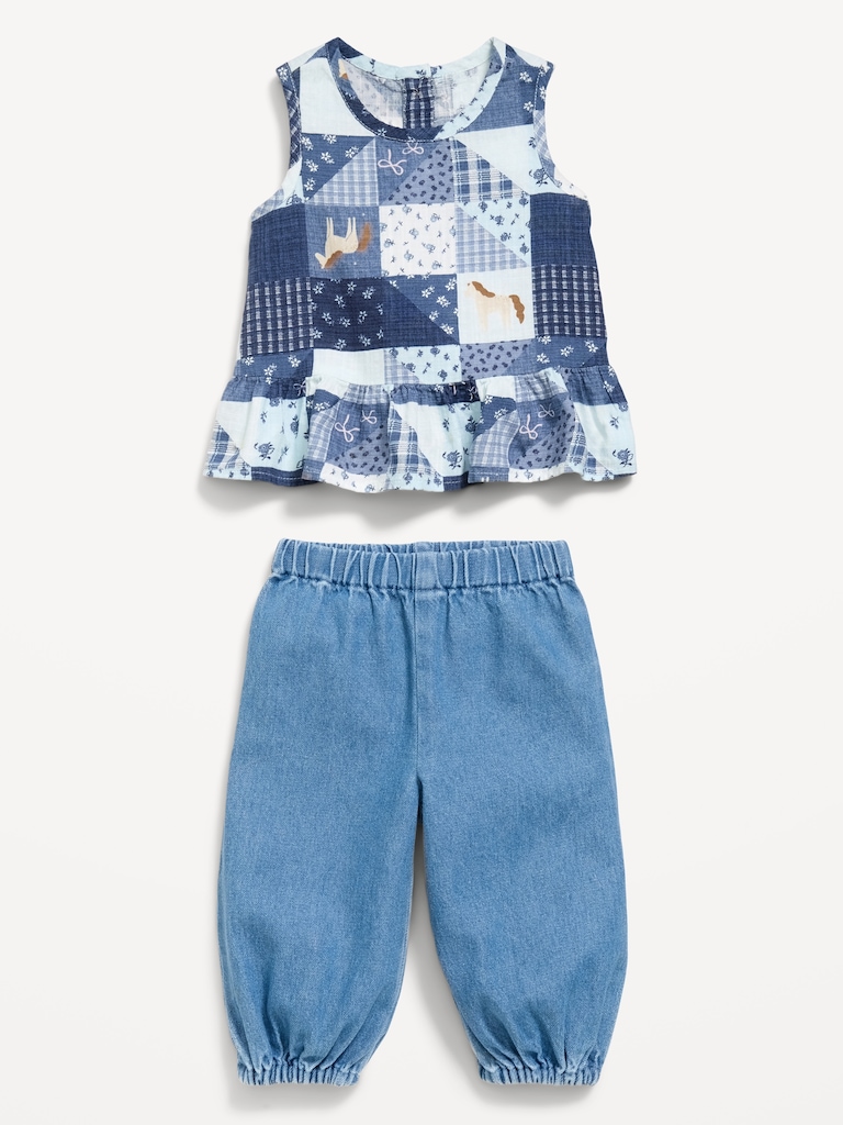 Sleeveless Patchwork Top and Pants Set for Baby