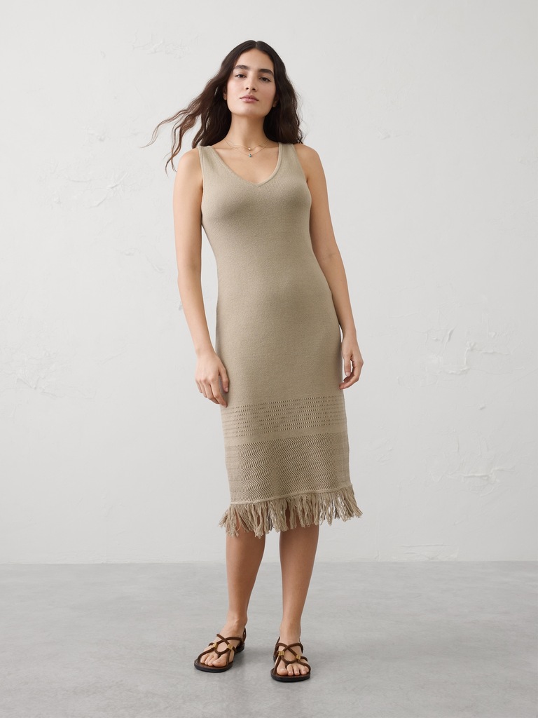 Frayed-Hem Tank Midi Dress