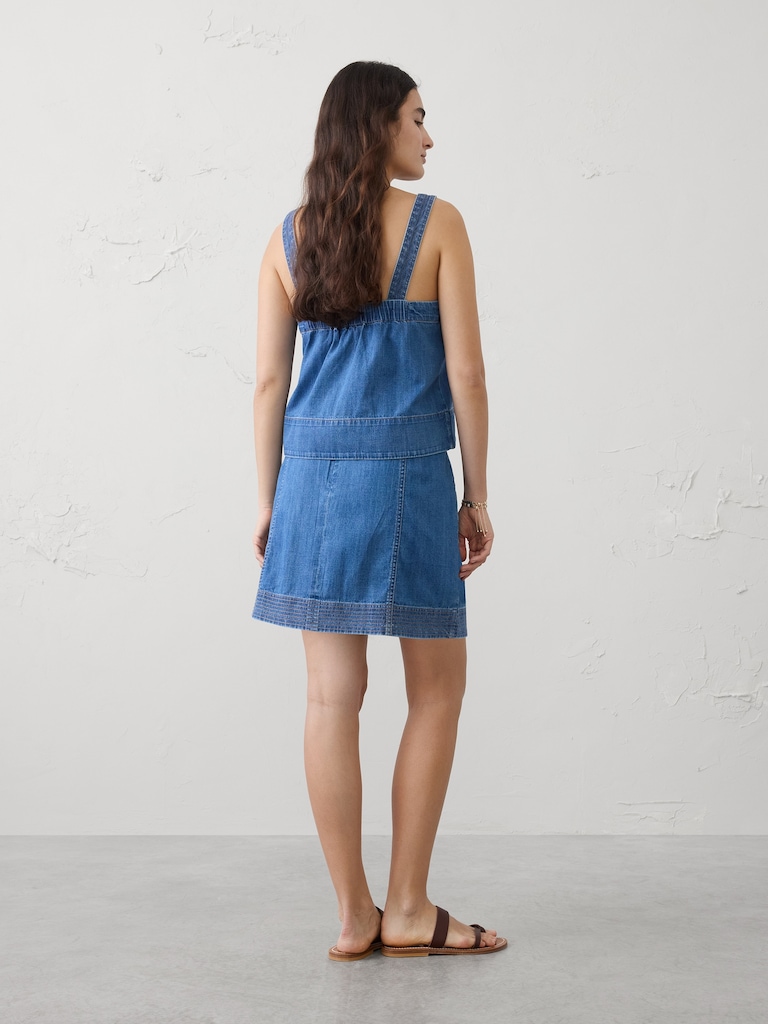Denim Trapunto Mini Skirt