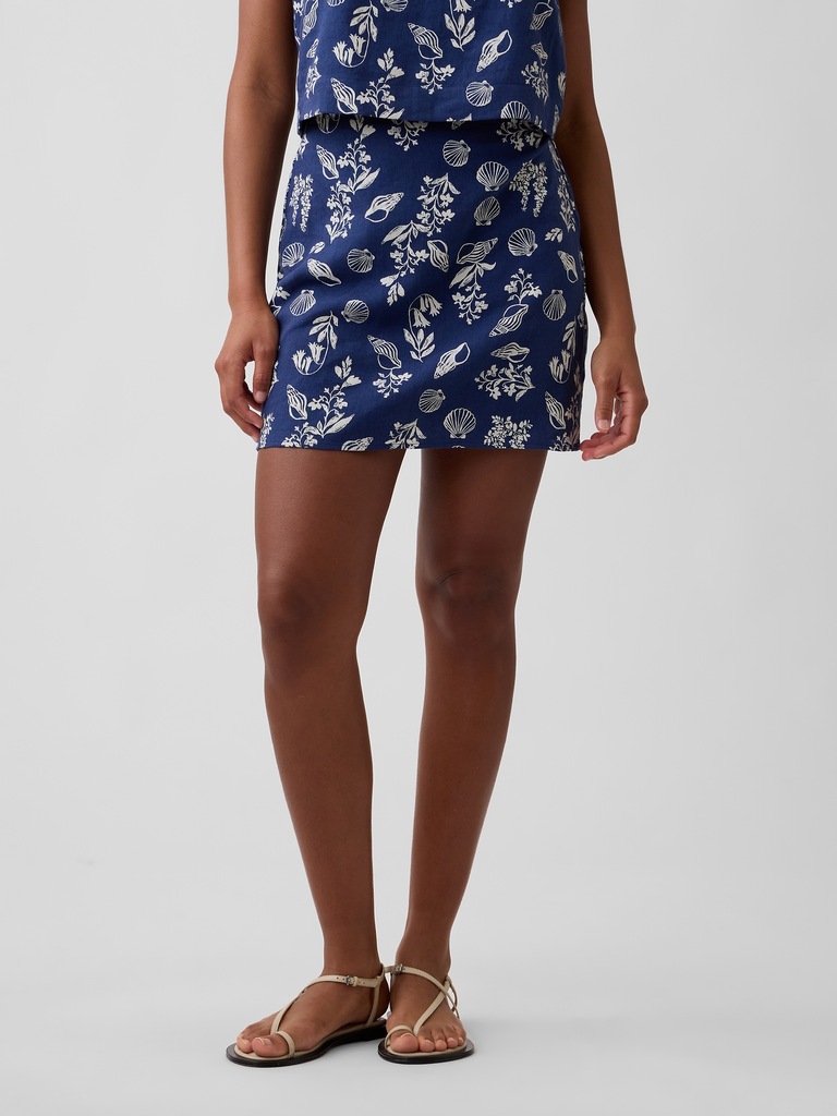 Linen-Blend Pull-On Mini Skirt