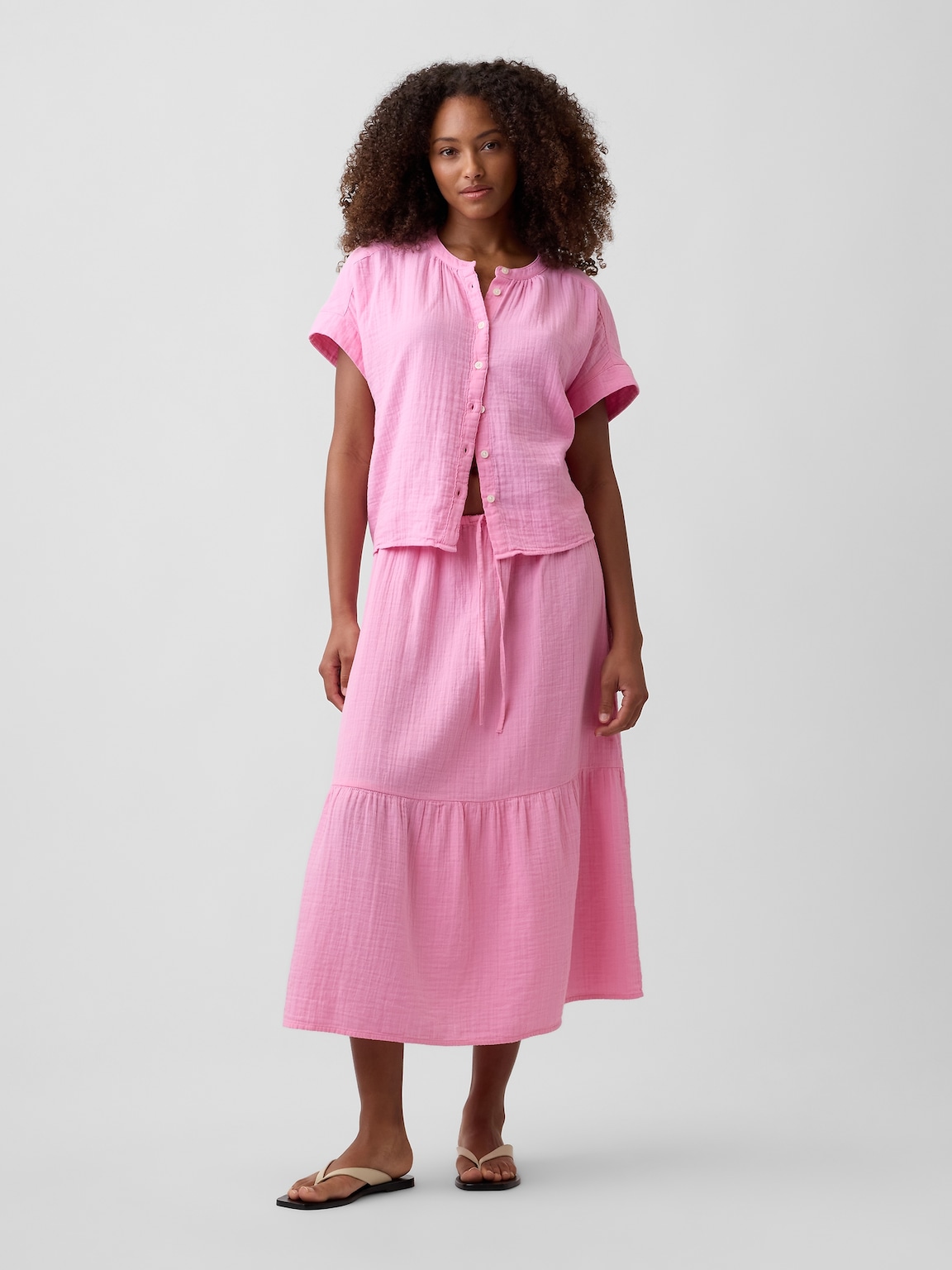 Relaxed Button-Up Gauze Top