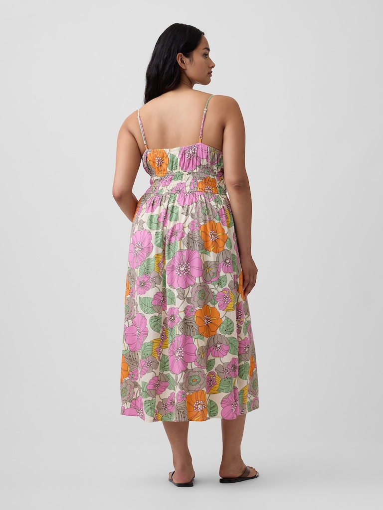 Smocked Tie-Front Midi Dress