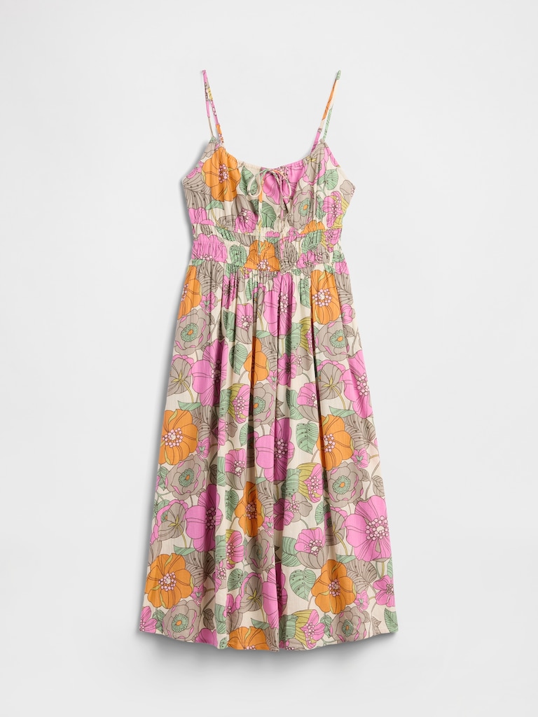 Smocked Tie-Front Midi Dress