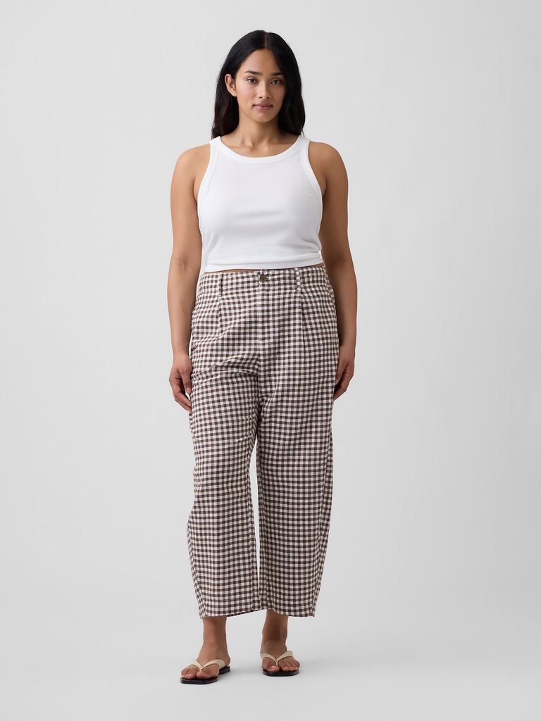 High Rise Linen-Blend Barrel Pants