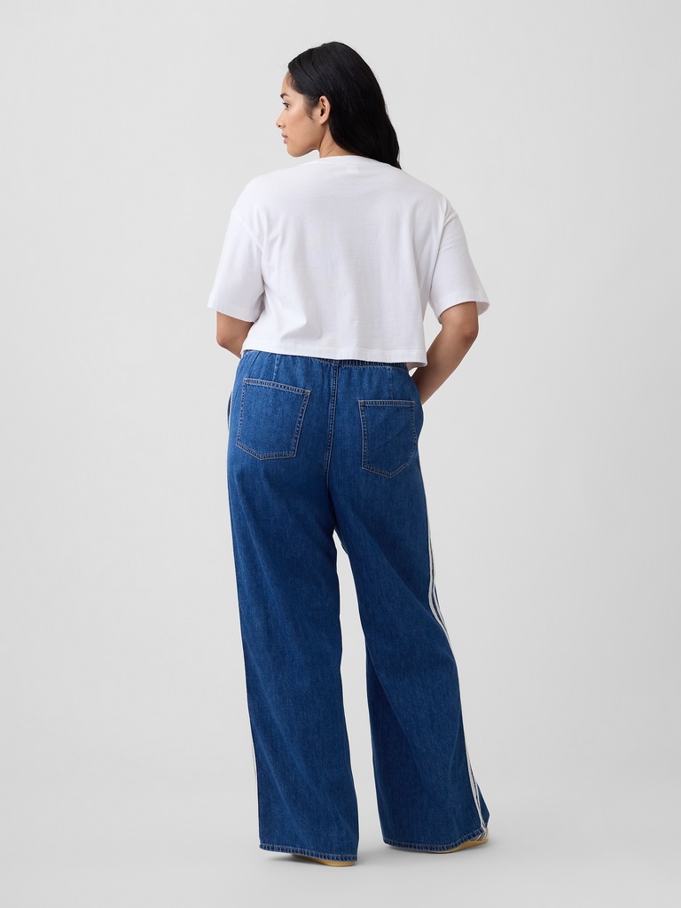 Mid Rise Pull-On Soft Stripe Wide-Leg Jeans