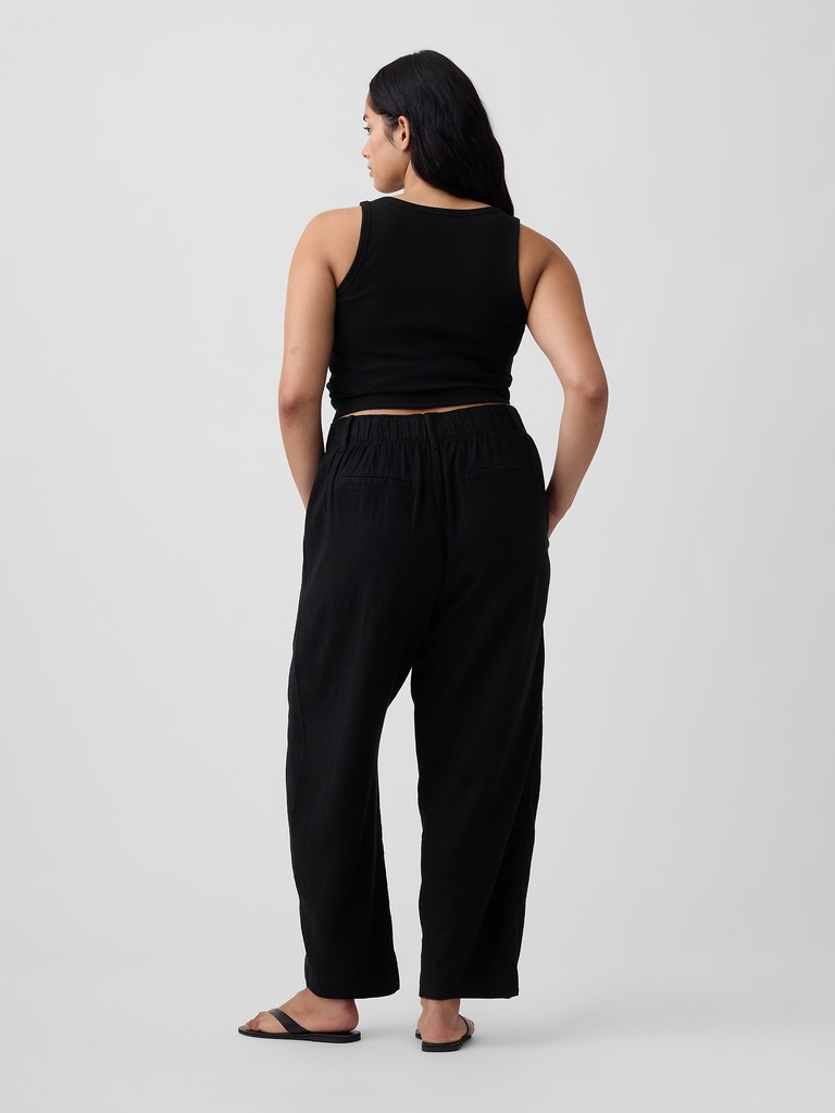 High Rise Linen-Blend Barrel Pants