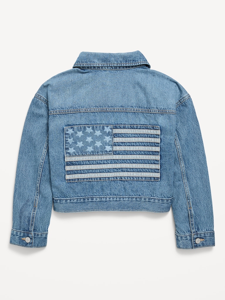 Oversized Cropped Denim Trucker Jacket for Girls