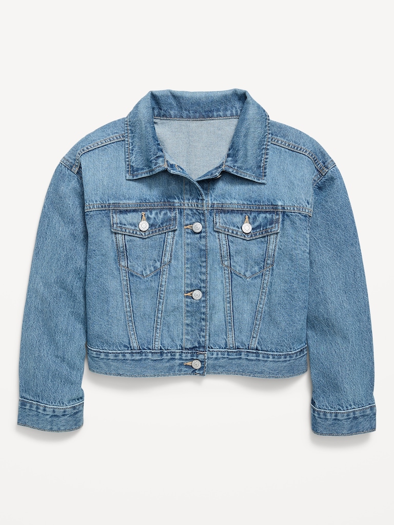 Oversized Cropped Denim Trucker Jacket for Girls