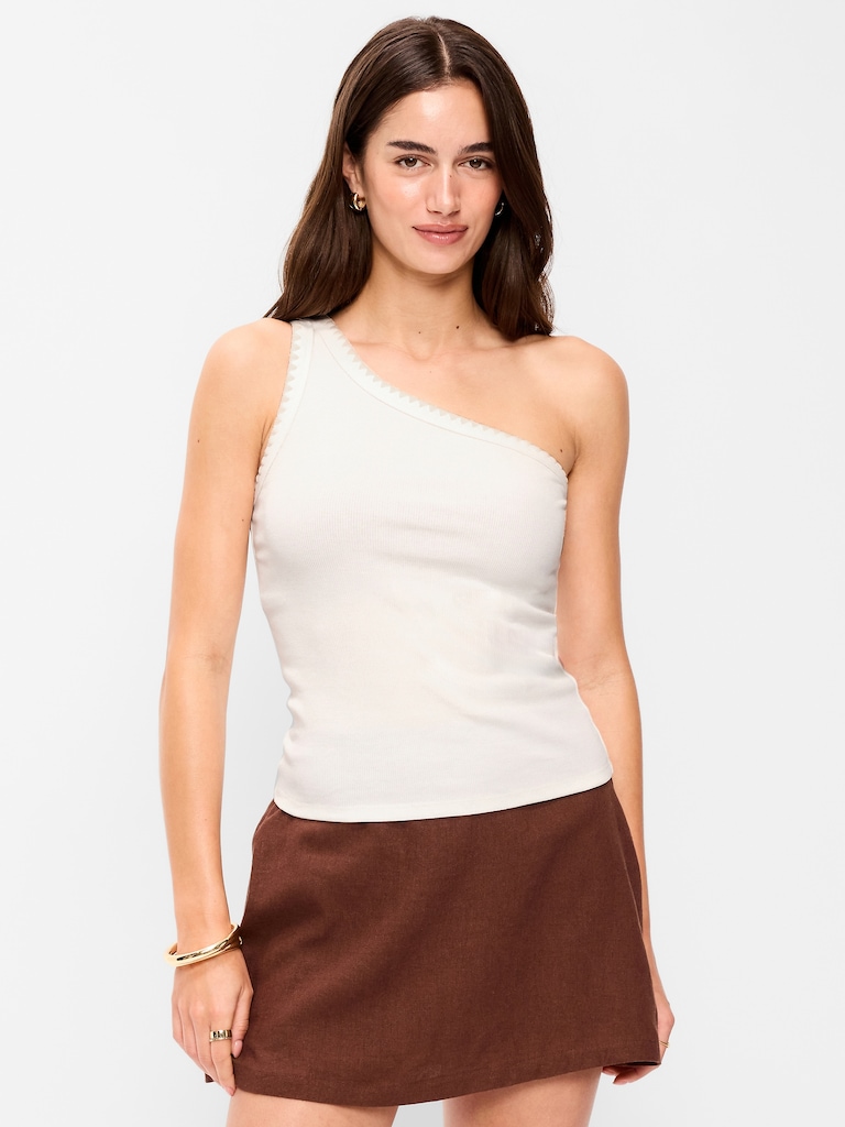 Ribbed One-Shoulder Tank Top