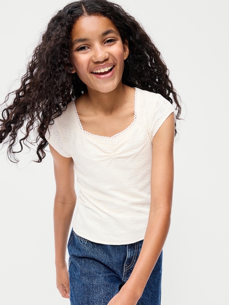 Short-Sleeve Eyelet-Knit Top for Girls
