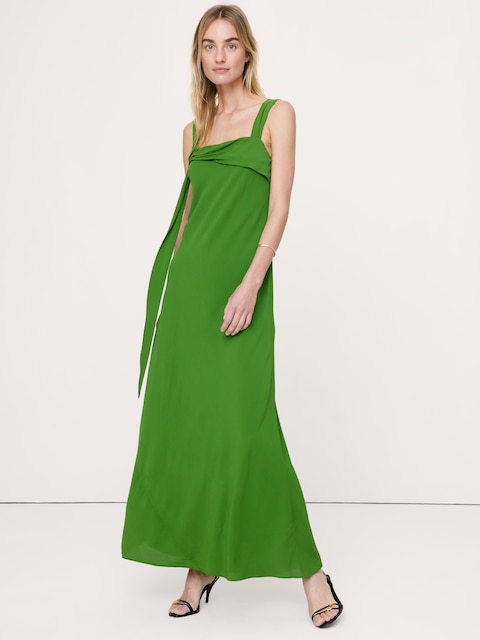 slim fit dress slacks Ganni Draped long dress Brown - Women main image 1