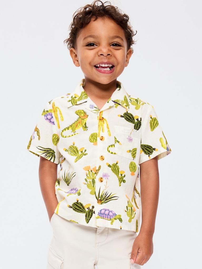 Printed Crinkle Pocket Shirt for Toddler Boys