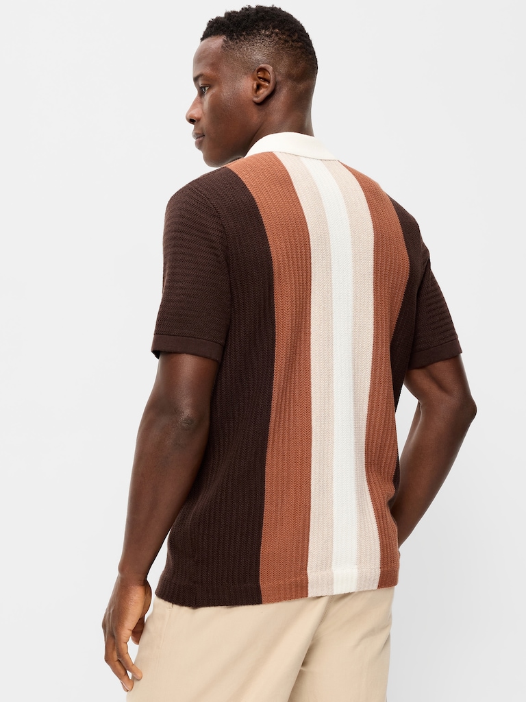 Short-Sleeve Striped Camp Sweater Shirt