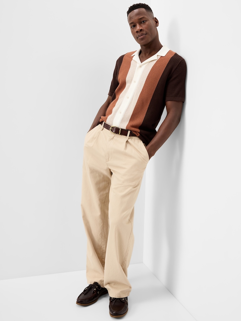 Short-Sleeve Striped Camp Sweater Shirt