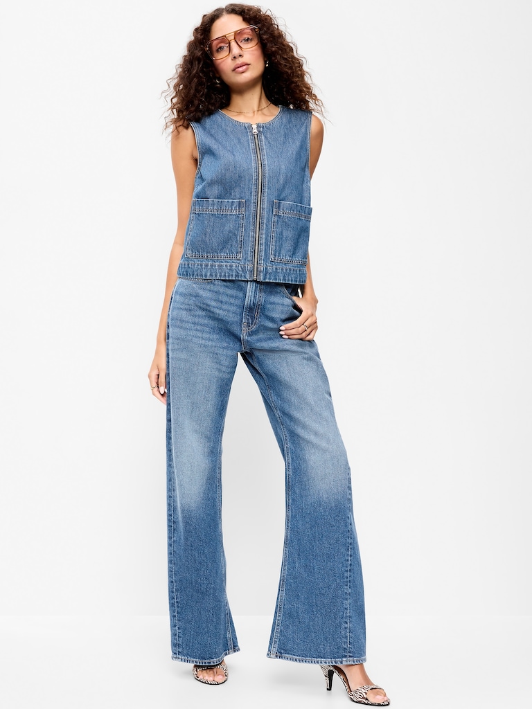 Zip-Front Denim Utility Vest