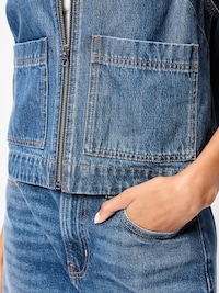 Zip-Front Denim Utility Vest