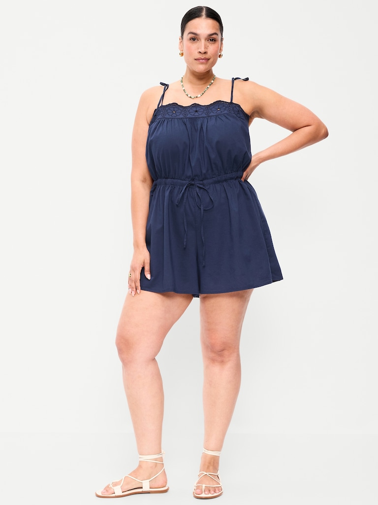 Eyelet Tie-Strap Romper