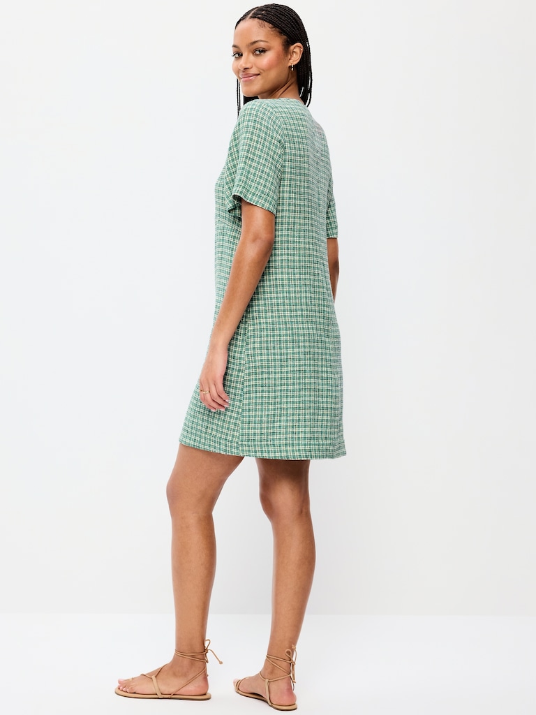 Short-Sleeve Linen-Blend Mini Shift Dress