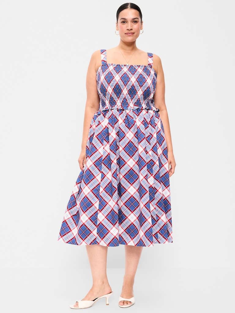 Fit & Flare Smocked-Bodice Midi Dress