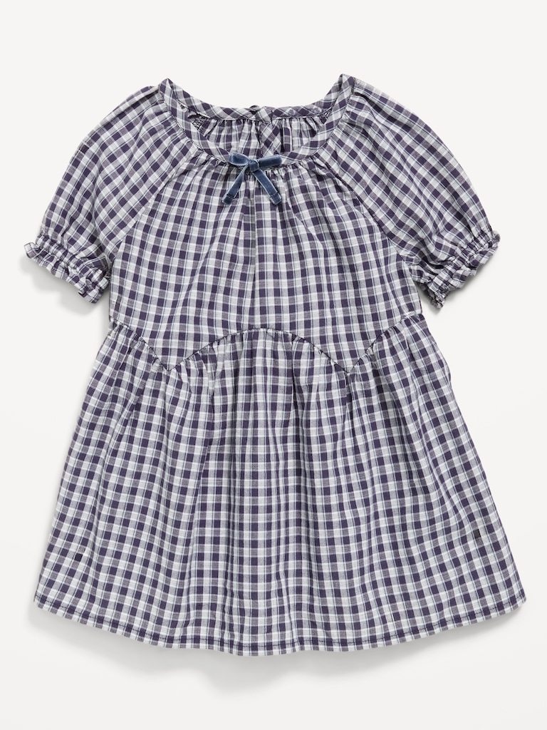 Short-Sleeve Plaid Swing Dress for Baby
