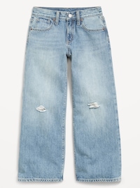 Mid-Rise Ripped Super Baggy Wide-Leg Jeans for Girls
