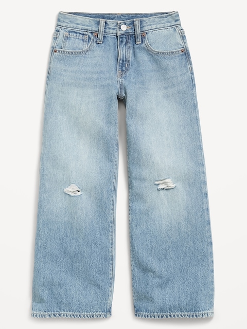 Mid-Rise Ripped Super Baggy Wide-Leg Jeans for Girls