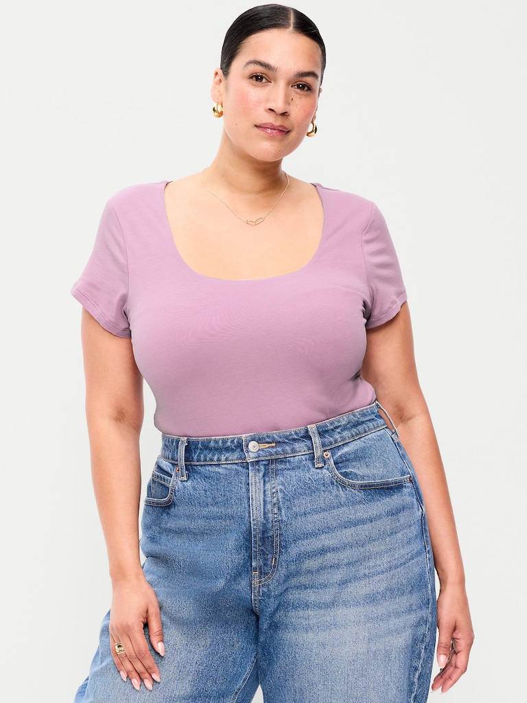 Hug Double-Layer Scoop-Neck Top