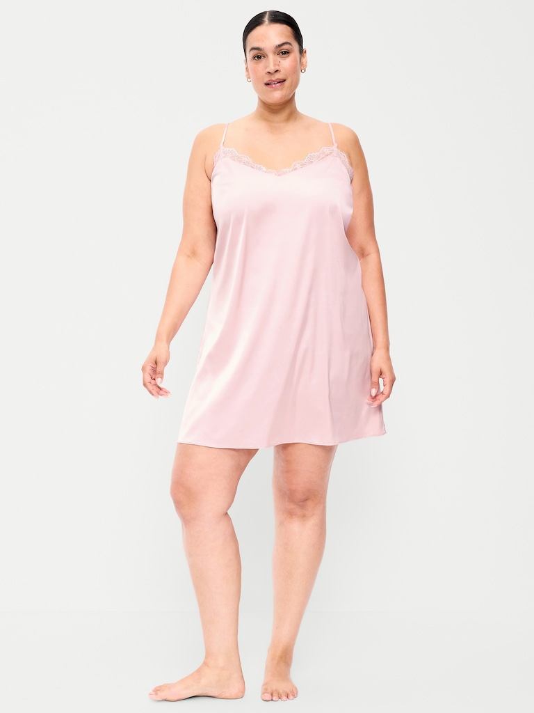 Satin Lace-Trim Sleep Dress
