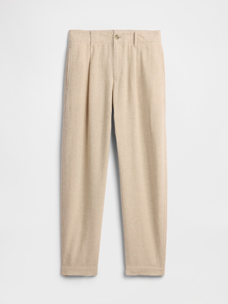 High Rise Linen-Blend Barrel Pants