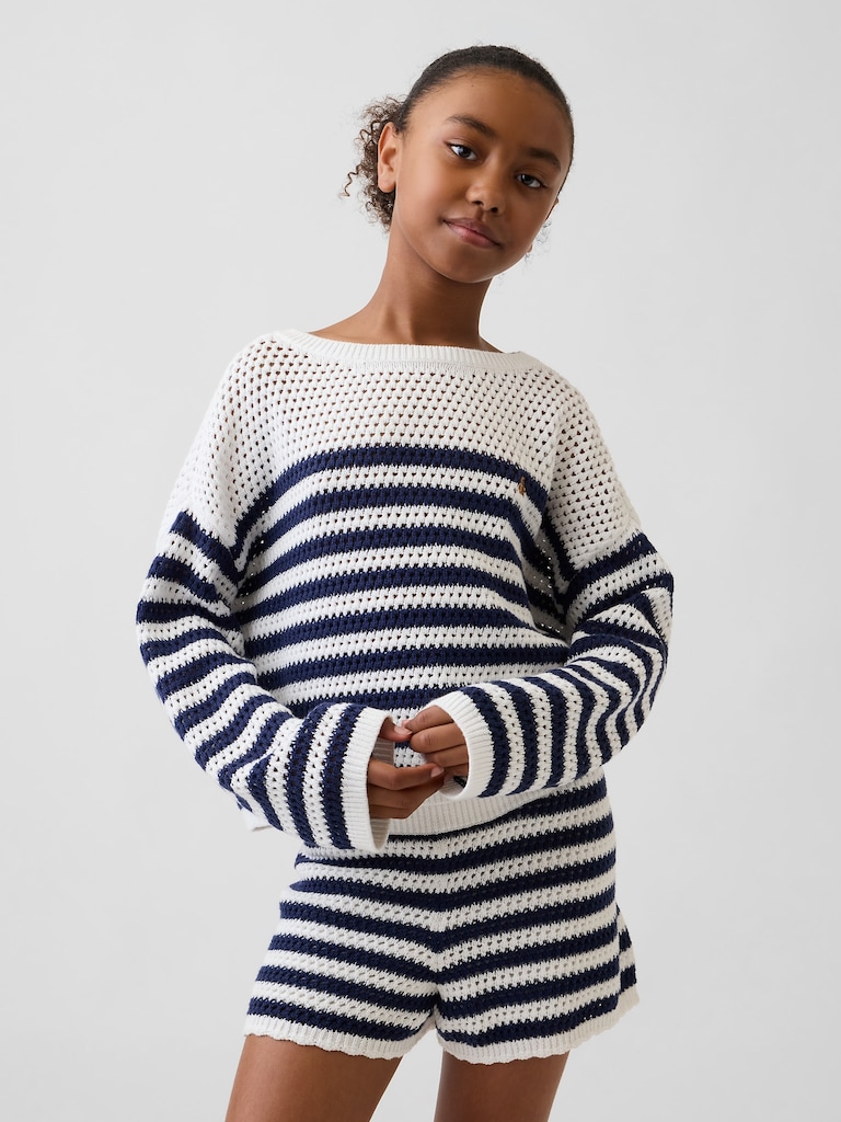 Kids Crochet Oversized Stripe Sweater