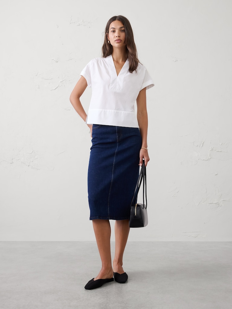 Poplin Split-Neck Top