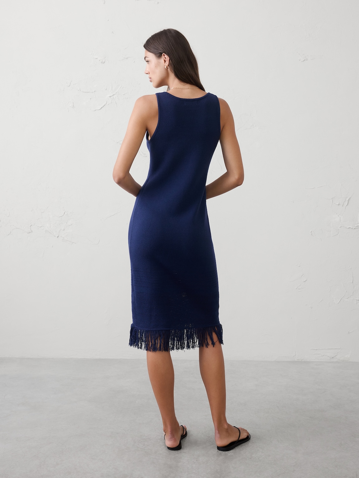 Frayed-Hem Tank Midi Dress
