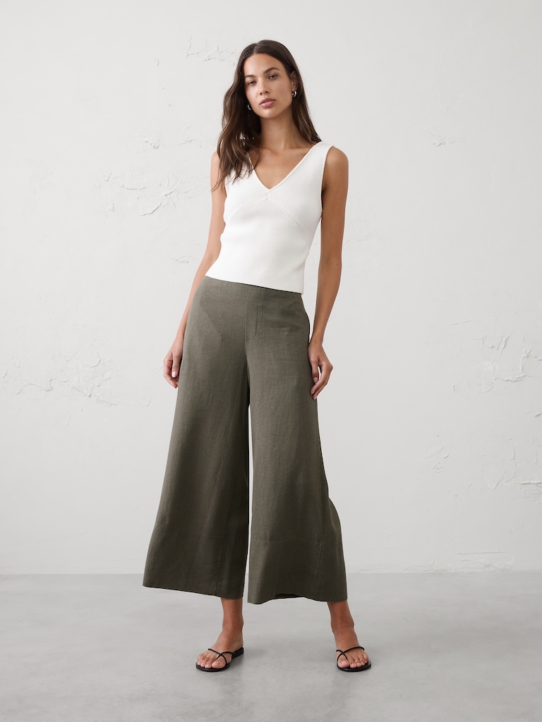 Anyday Wide-Leg High-Rise Linen-Blend Cropped Pant